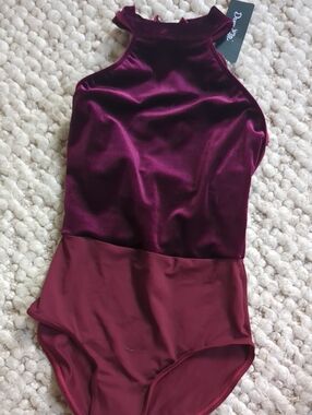 Dance Elite Wine Velvet High Neck Bandeau Leotard